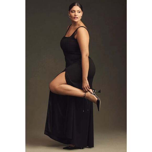 New Anthropologie BHLDN Blake Square-Neck Stretch Crepe Maxi Dress $248 BLACK 2X - Picture 3 of 5